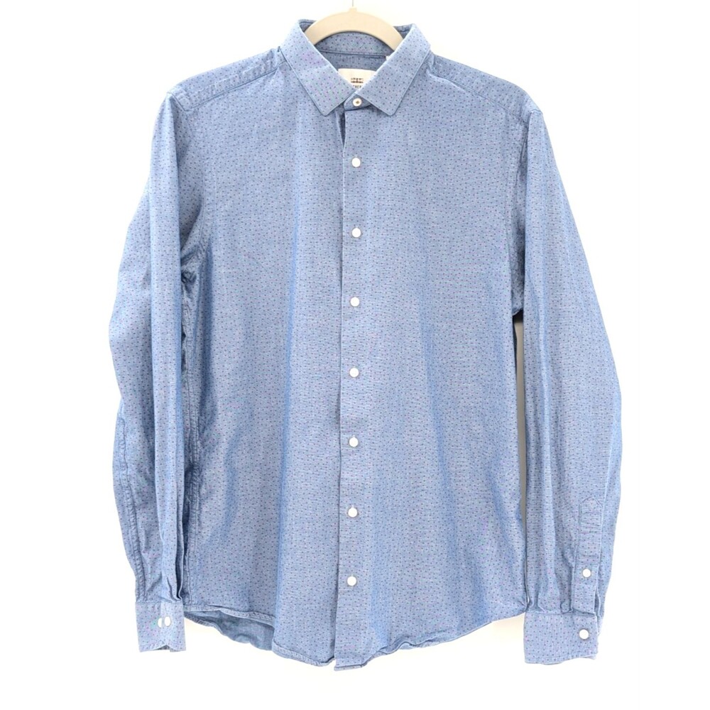 Ben Sherman Blue Polka Dot Tailored Skinny Fit Long Sleeve Shirt Mens 15.5 34-35